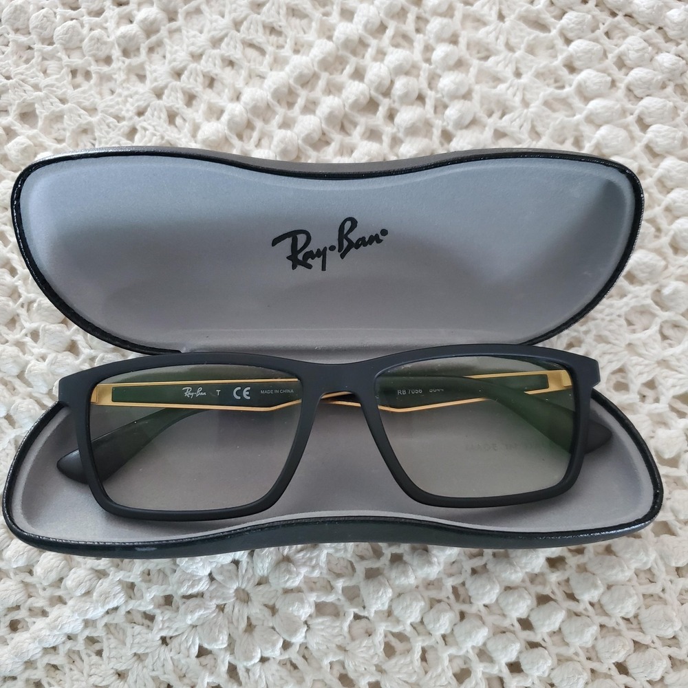 Ray-Ban RB7056 Eyeglasses Mens 55-17-145 Black Gold Square Full Rim FRAMES ONLY